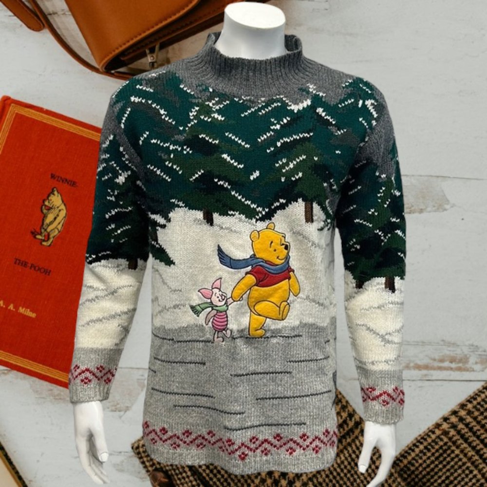 Vintage The Disney Store Winnie The Pooh Snowy Days Wool Blend Sweater Size MD